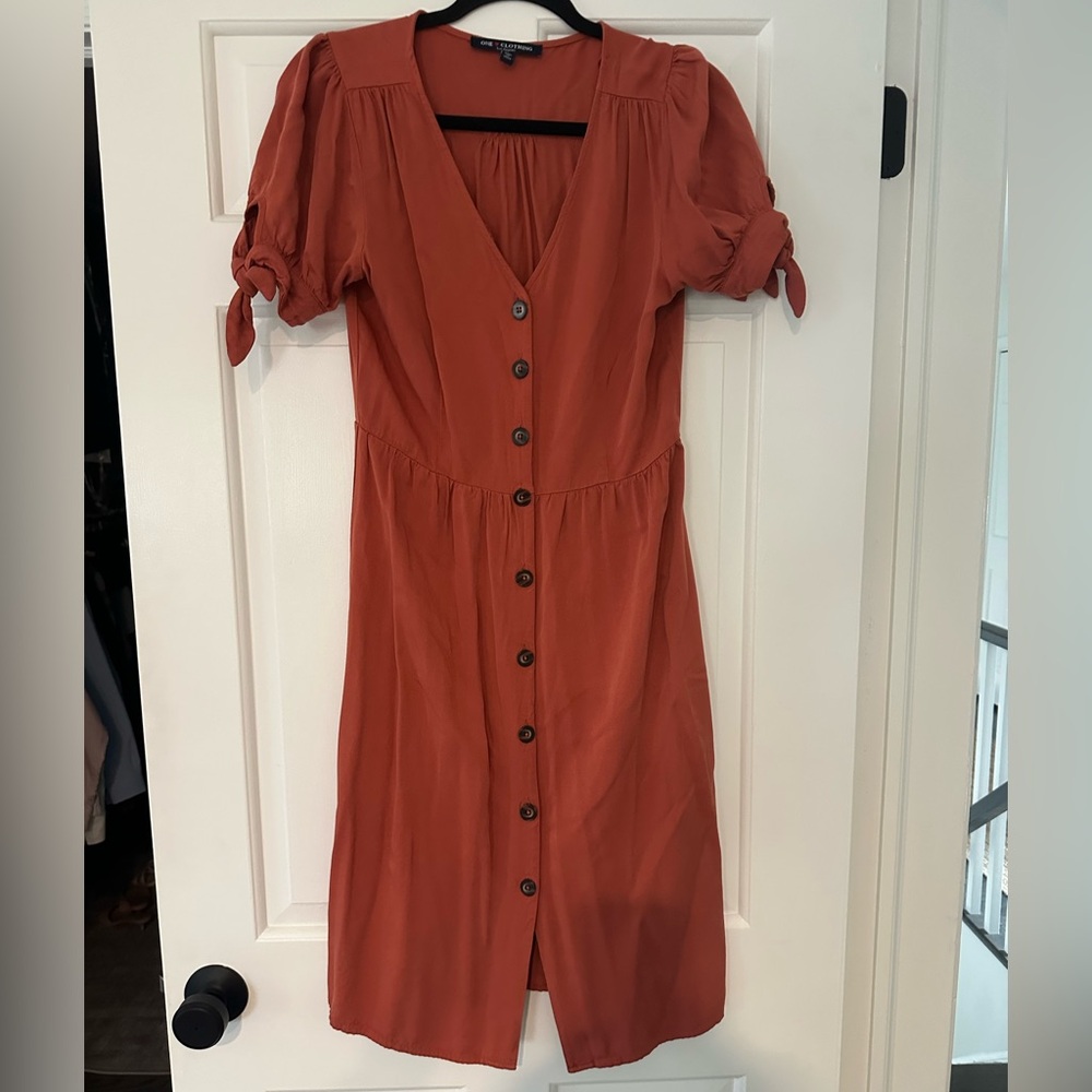 Burnt orange button down dress
